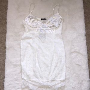 Pretty Little Thing PLT white satin lace body in dress